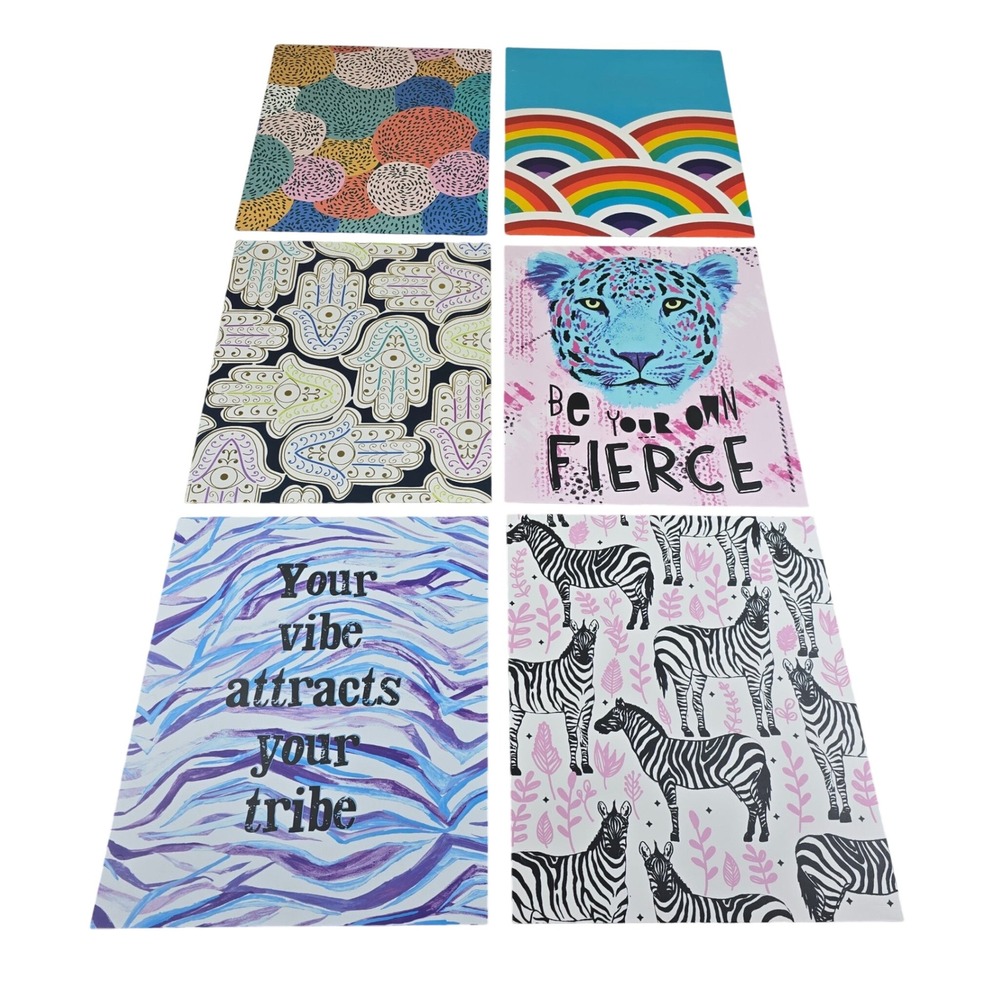 Lot of 6 Top Flight 2 Pocket School Folders Multicolor Animal Print Motivational